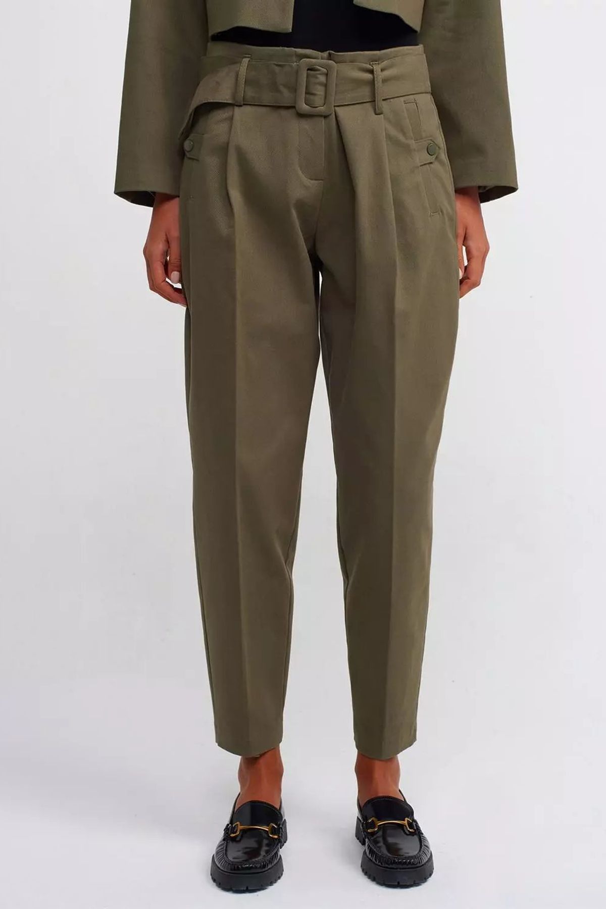 Mid Rise Paperbag Trousers with a Belt