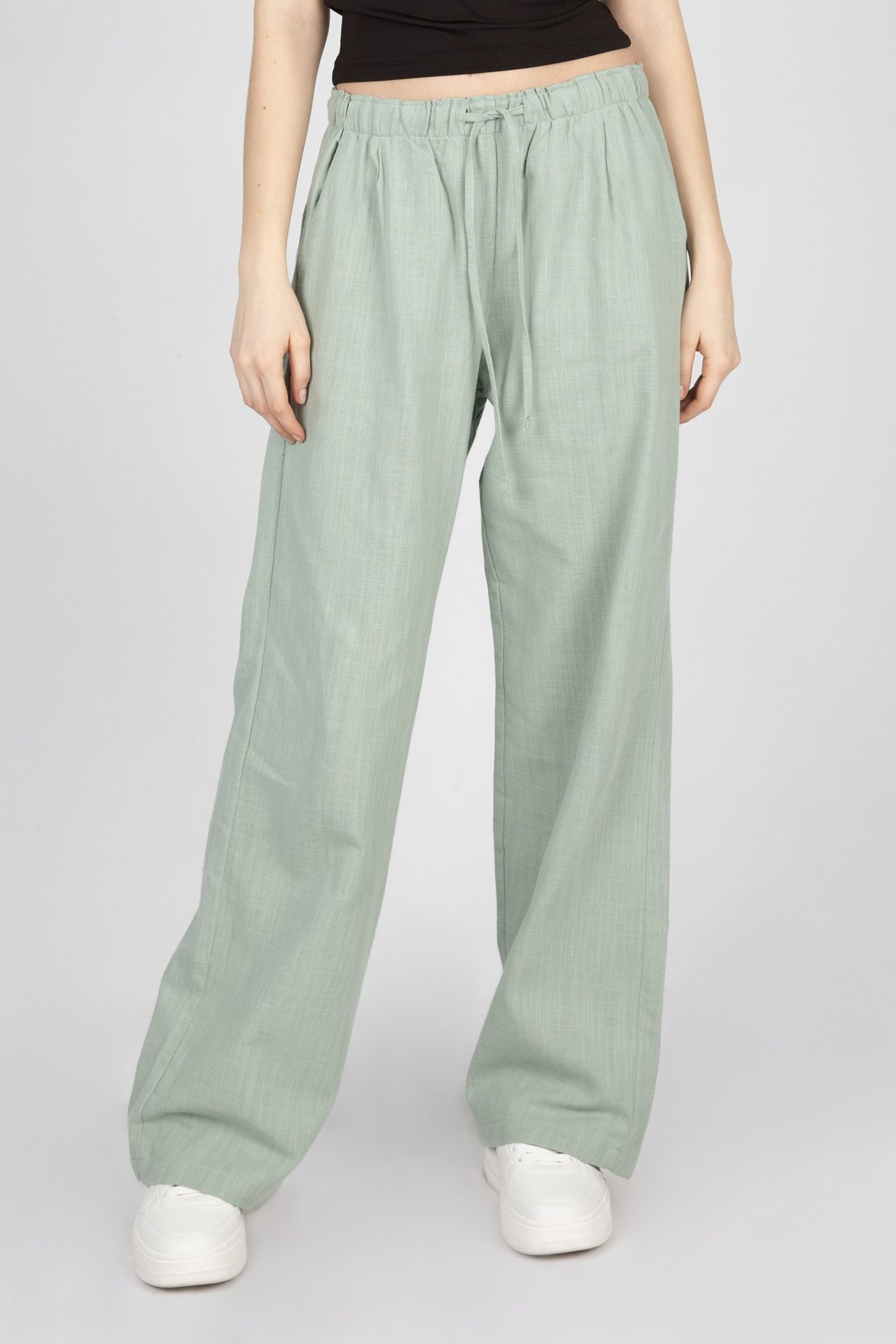 Linen Low Rise Drawstring Trousers