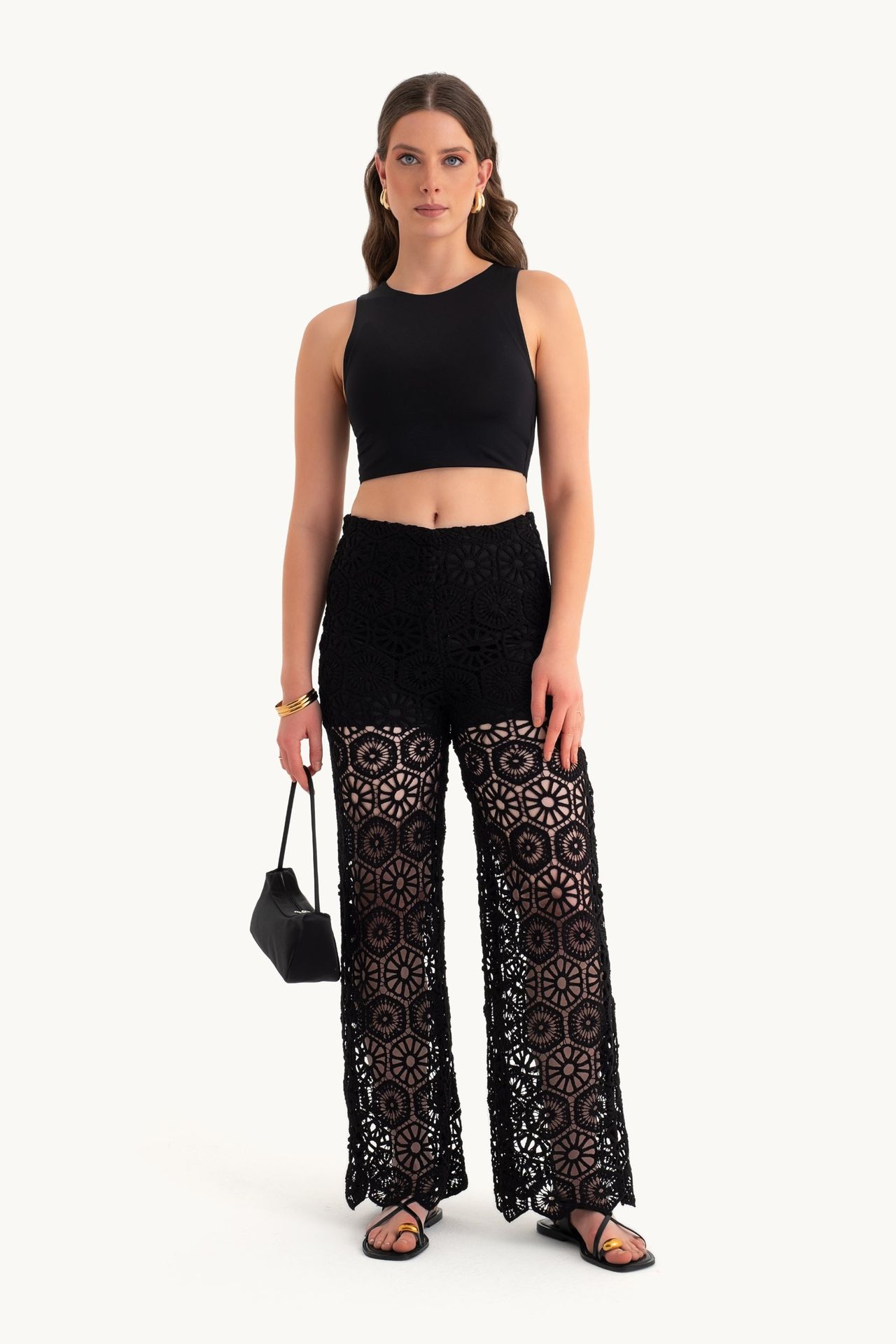 Lace Crochet High Waist Trousers