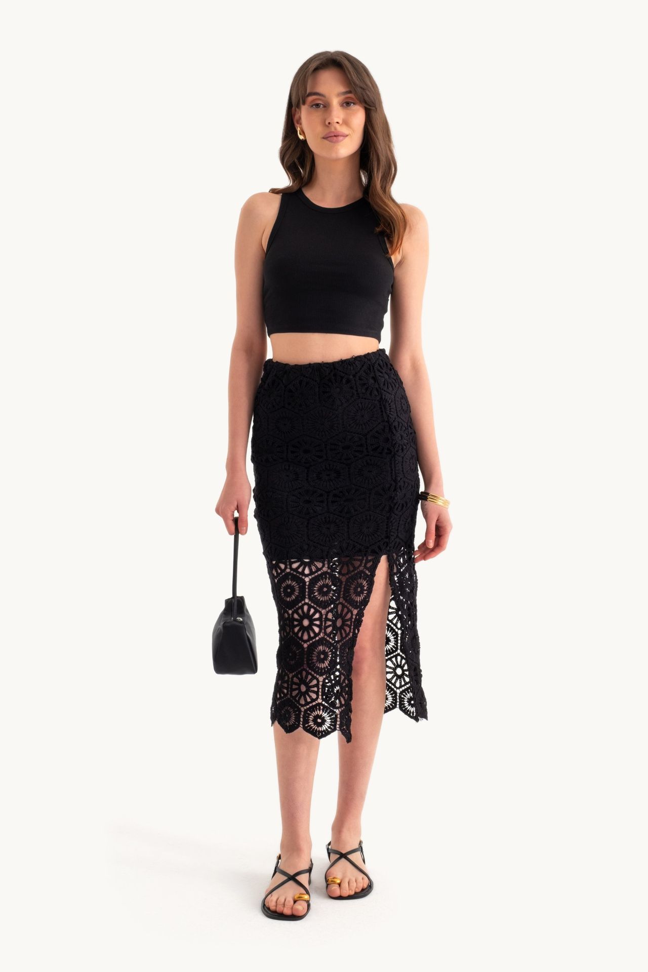 Lace Crochet Mid Rise Skirt