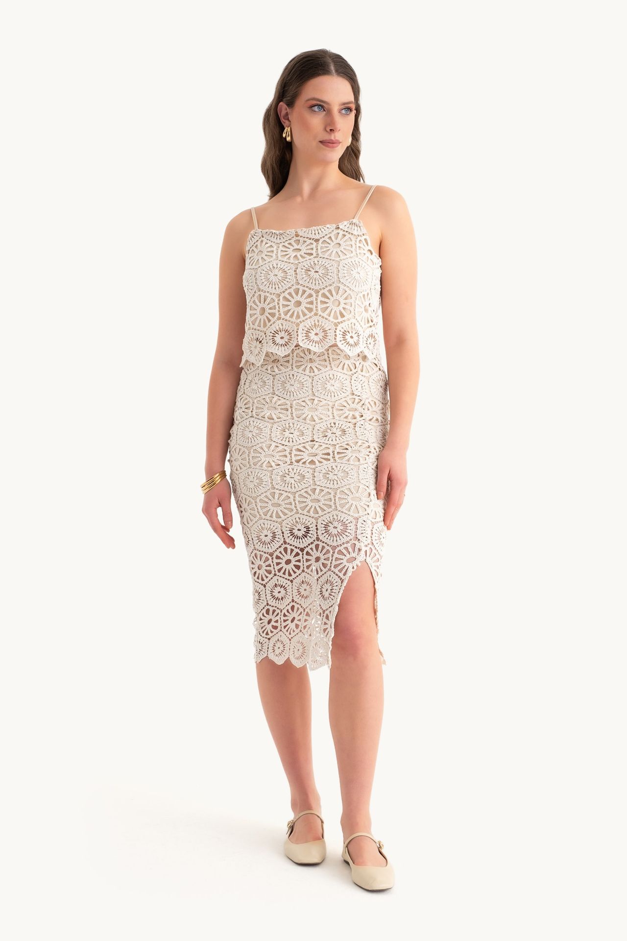 Lace Crochet Mid Rise Skirt