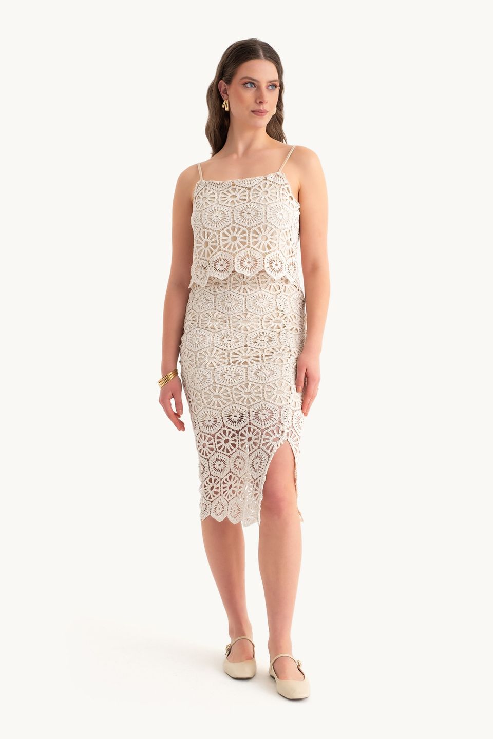 Lace Crochet Mid Rise Skirt