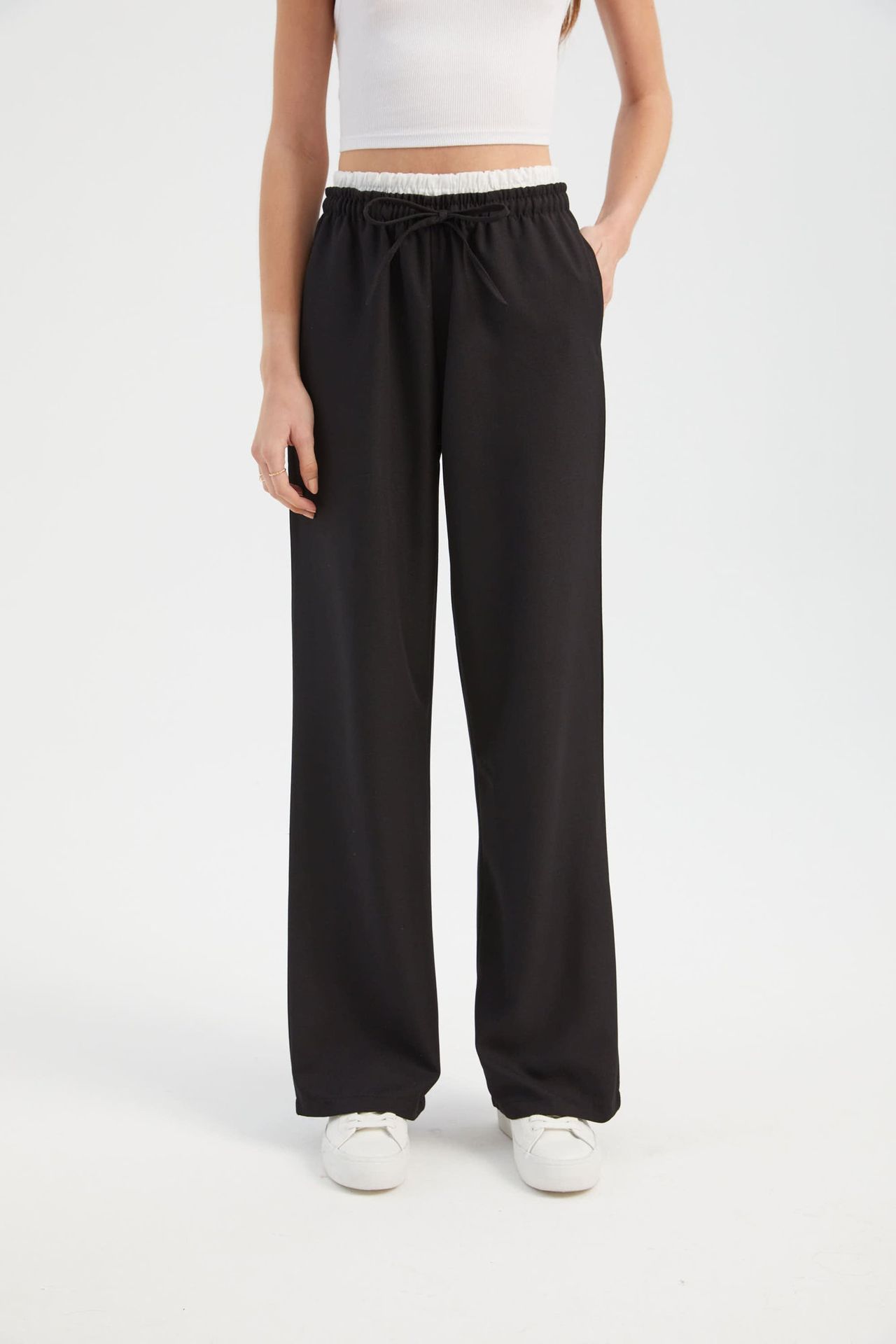 Mid Rise Double Waistband Drawstring Trousers
