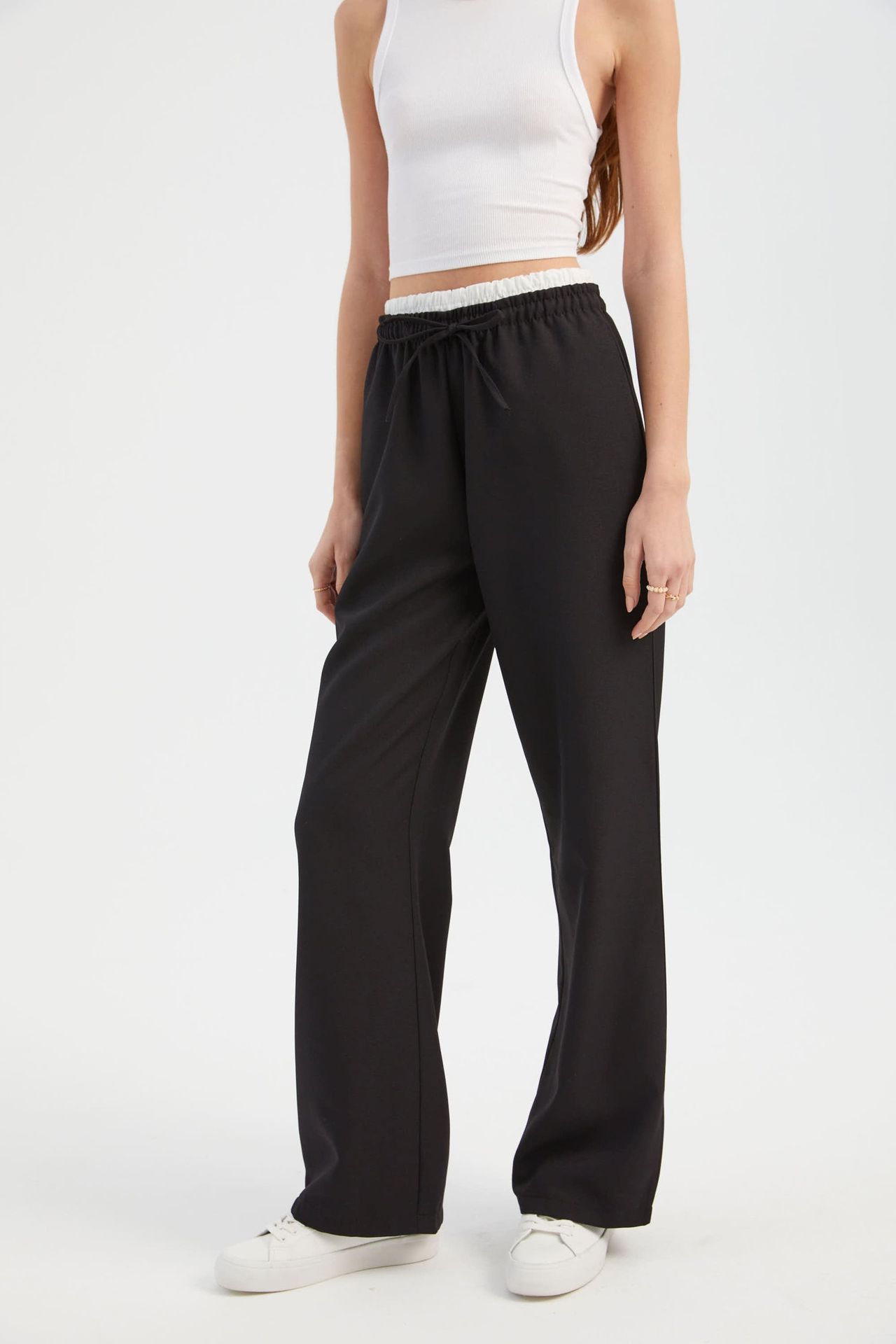 Mid Rise Double Waistband Drawstring Trousers