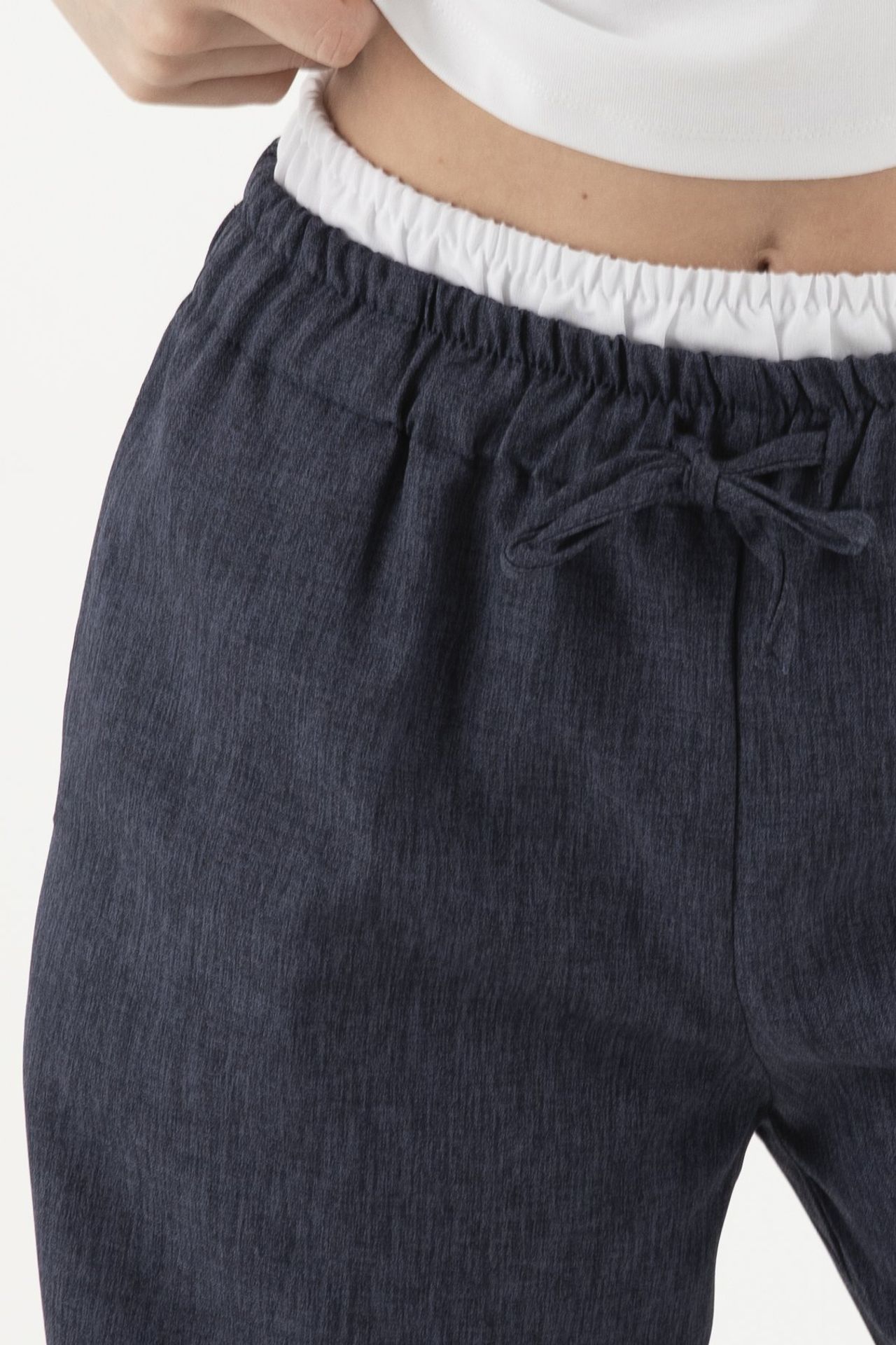 Mid Rise Double Waistband Drawstring Trousers