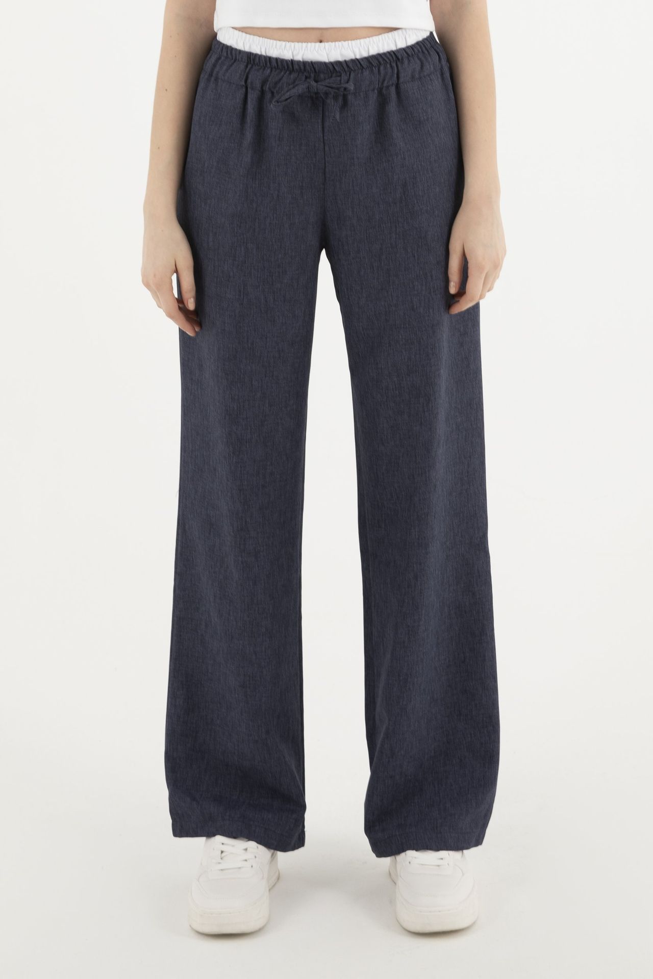 Mid Rise Double Waistband Drawstring Trousers