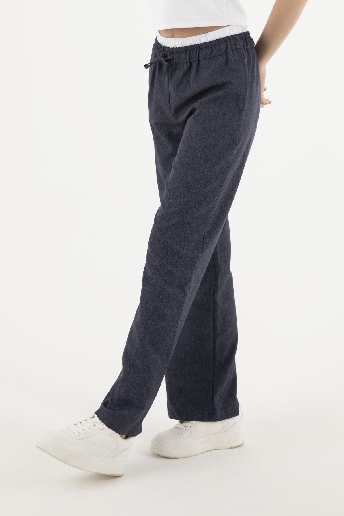 Mid Rise Double Waistband Drawstring Trousers