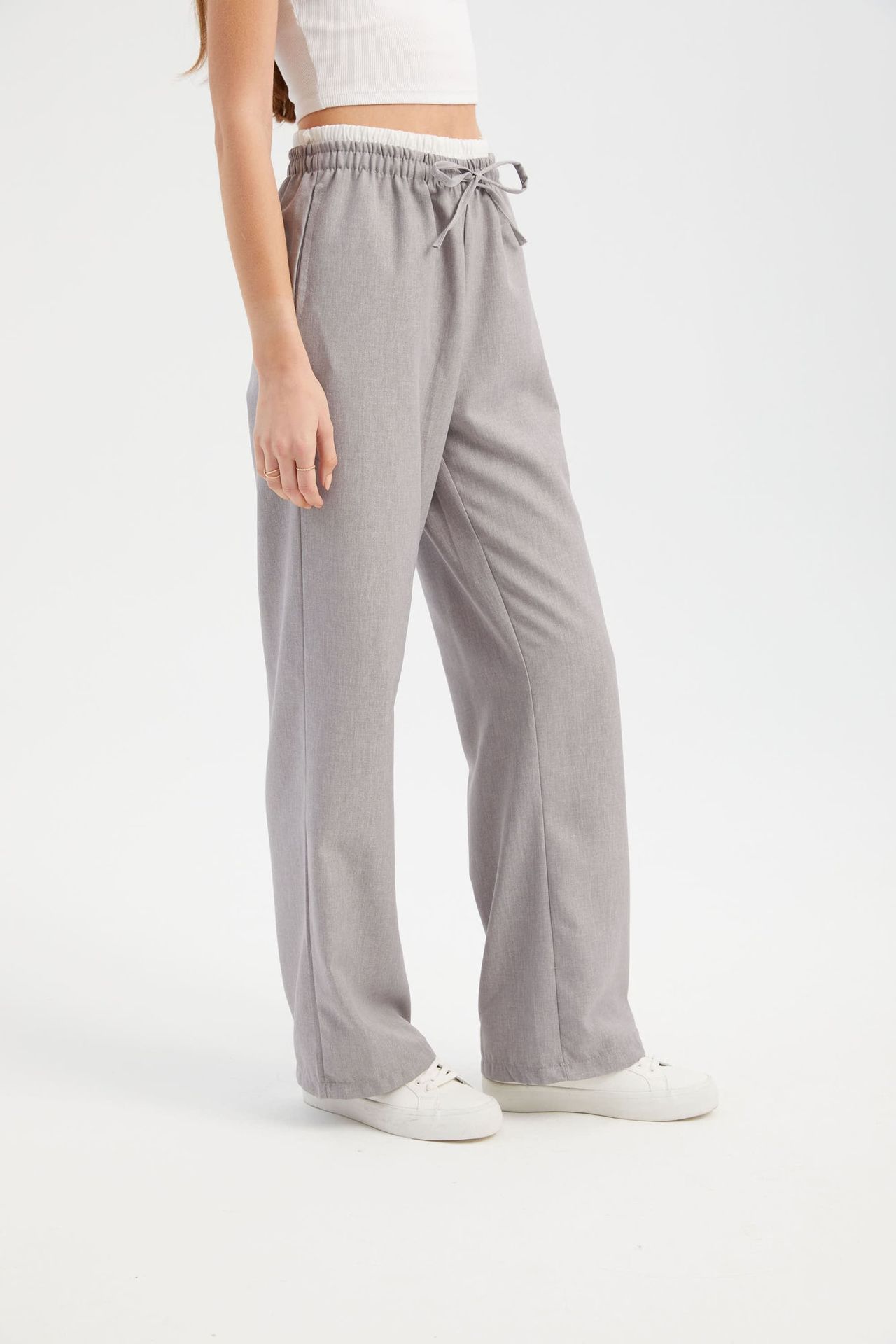 Mid Rise Double Waistband Drawstring Trousers