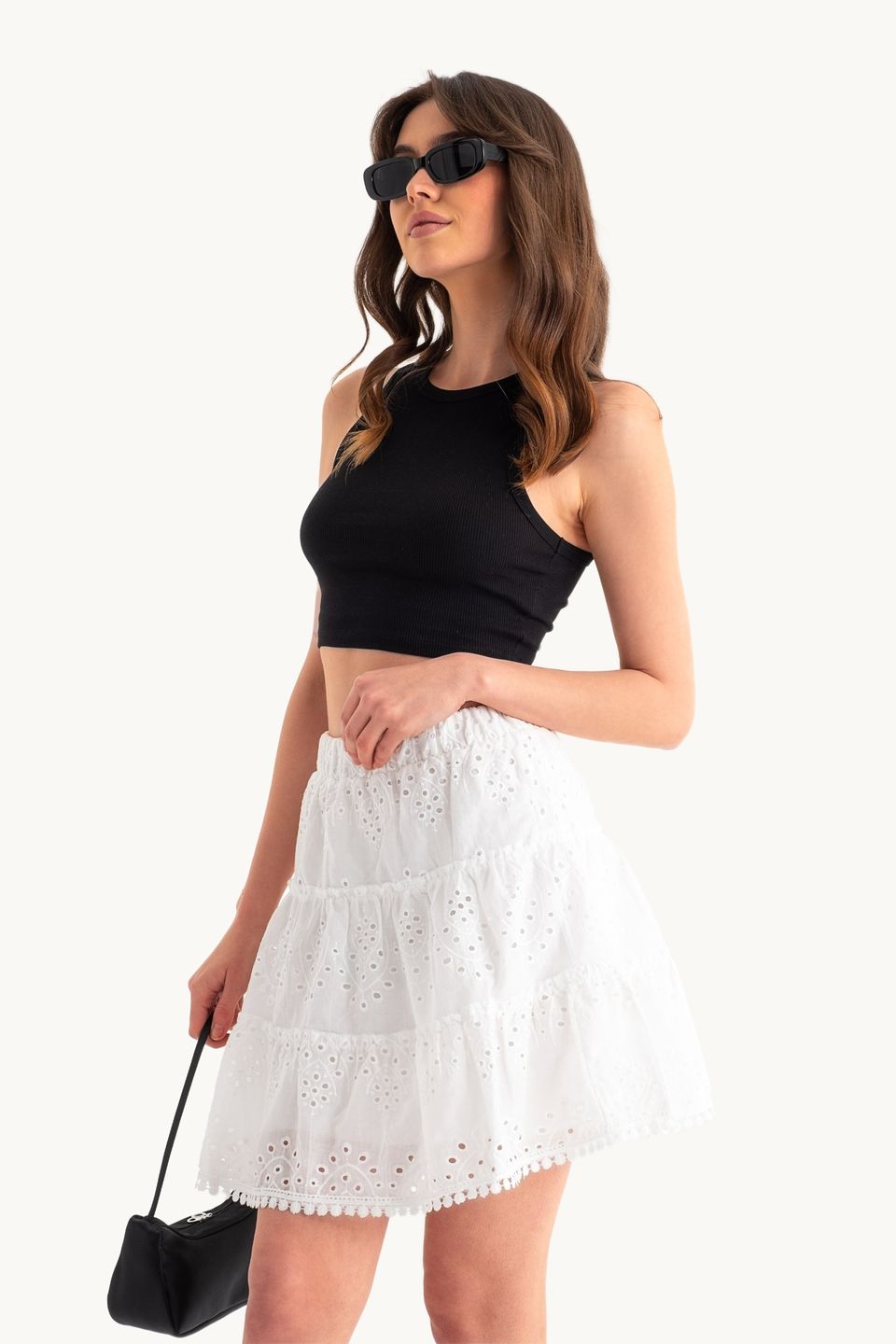 Embroidered High Waist Mini Skirt