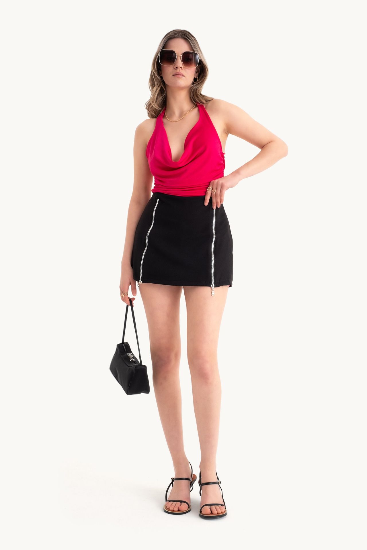 Mid Rise Zippered Mini Skirt