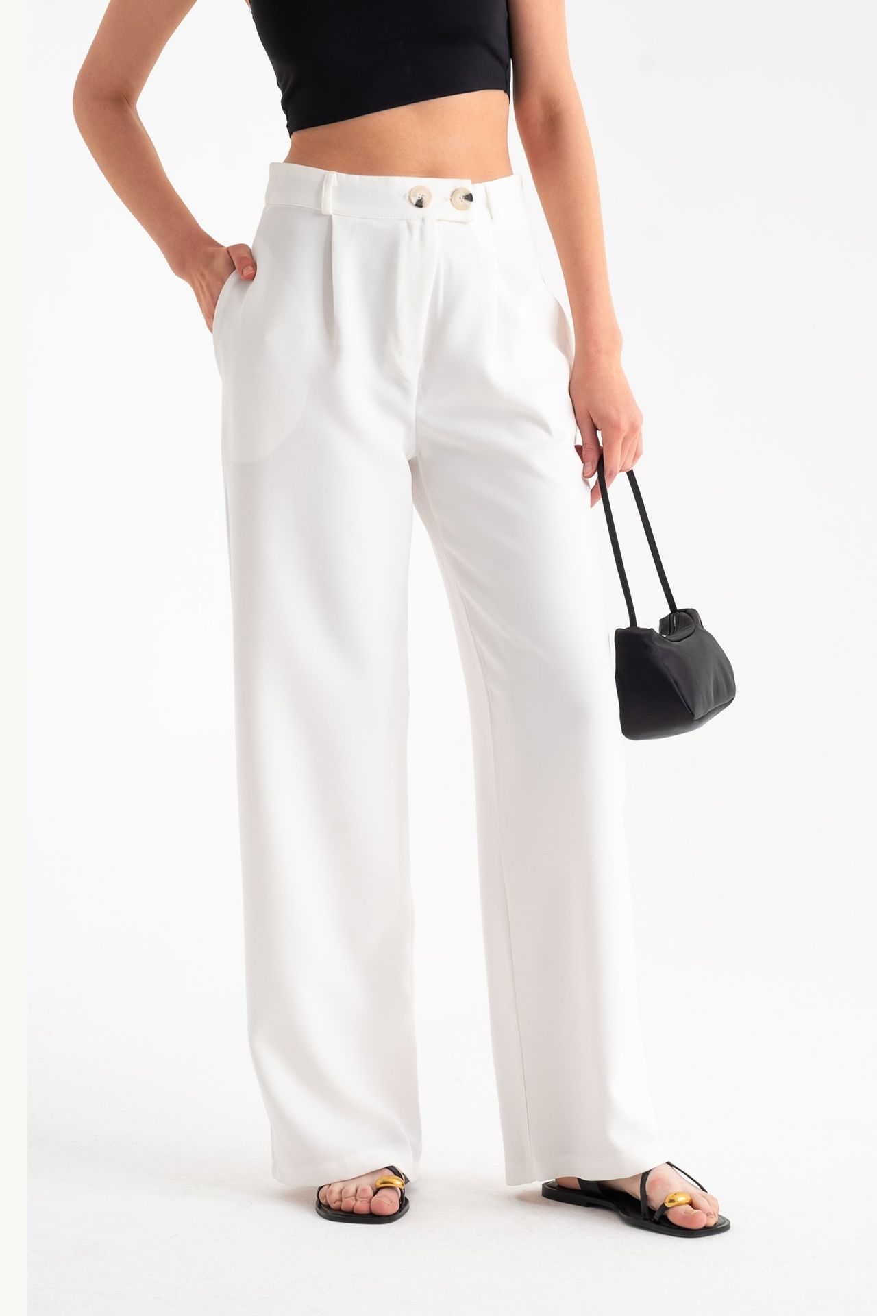 High Waist Wide Leg Trousers with a Belt Detail