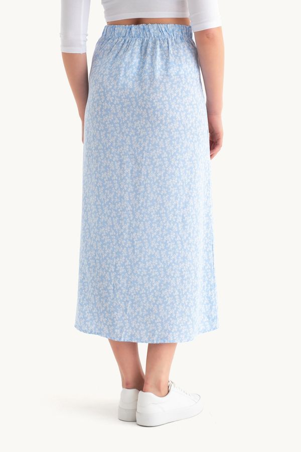 High-Waist Floral Button Midi A-Line Skirt 4