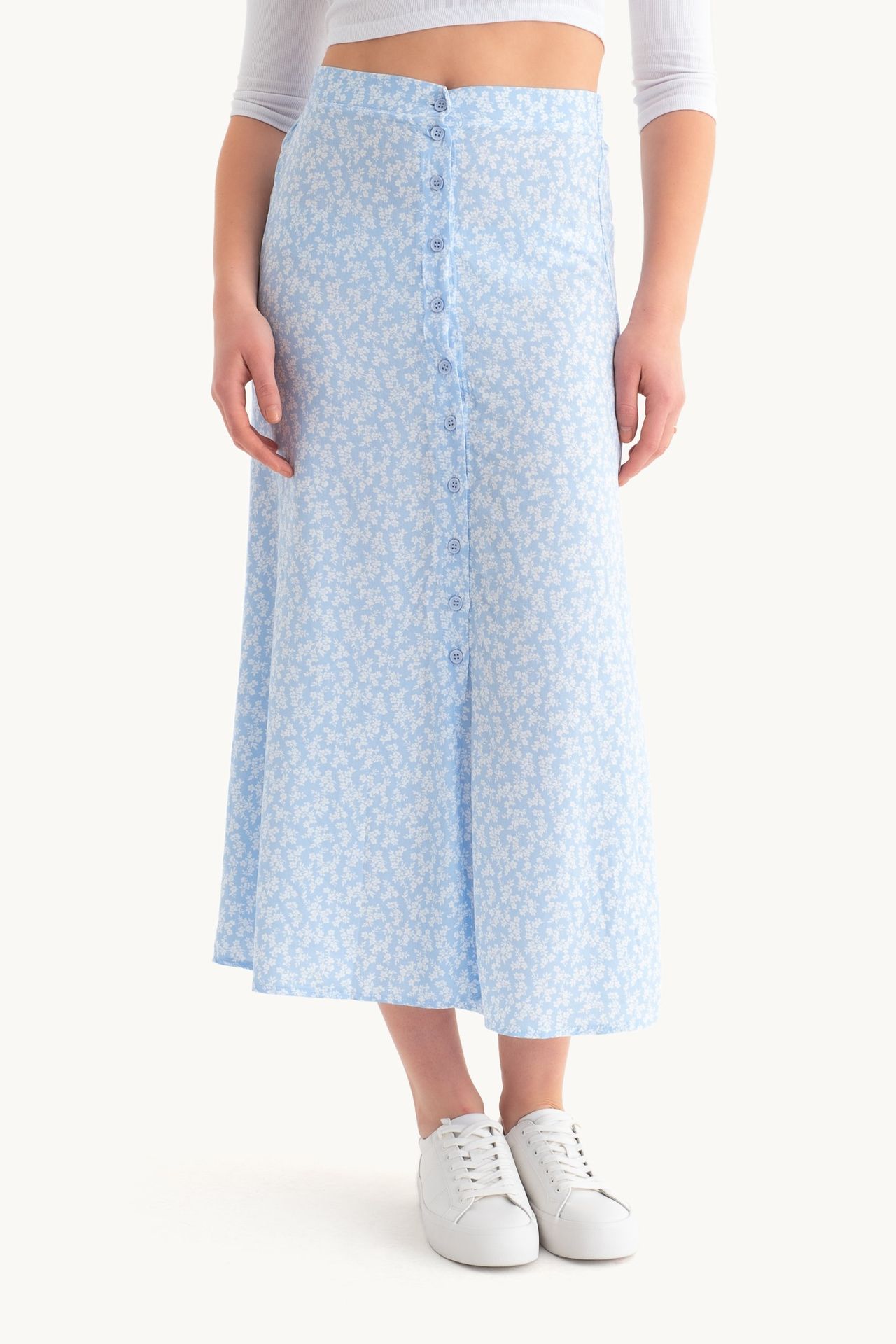 Floral High Waist Buttoned Maxi Skirt