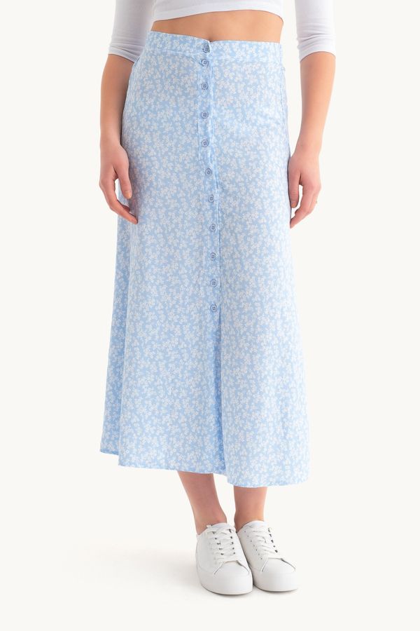 High-Waist Floral Button Midi A-Line Skirt 3