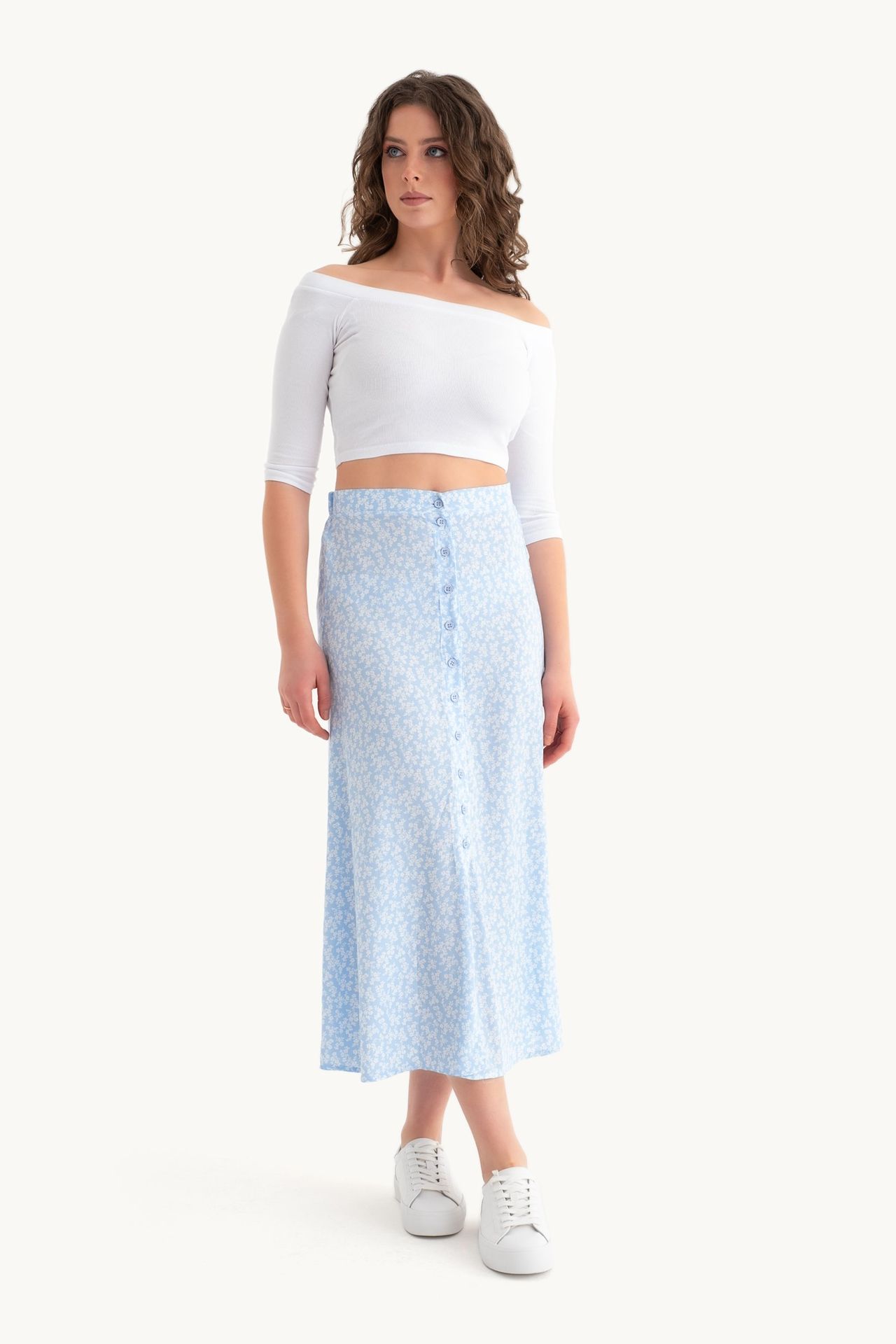 Floral High Waist Buttoned Maxi Skirt