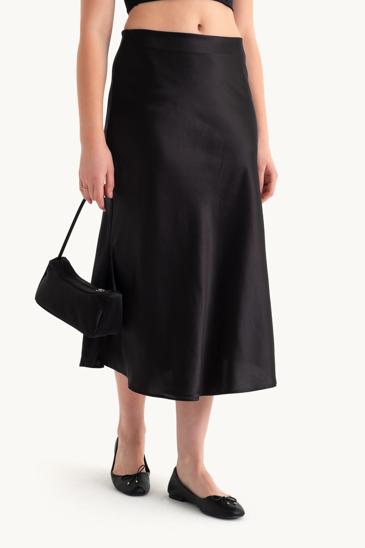 Satin High Waist Midi Skirt