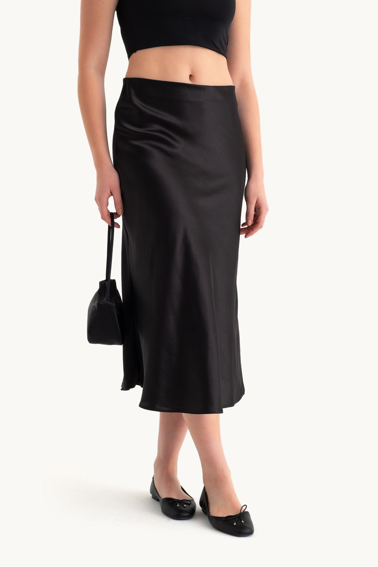 Satin High Waist Midi Skirt