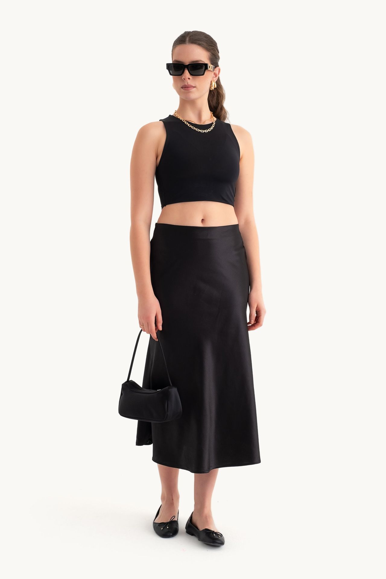 Satin High Waist Midi Skirt