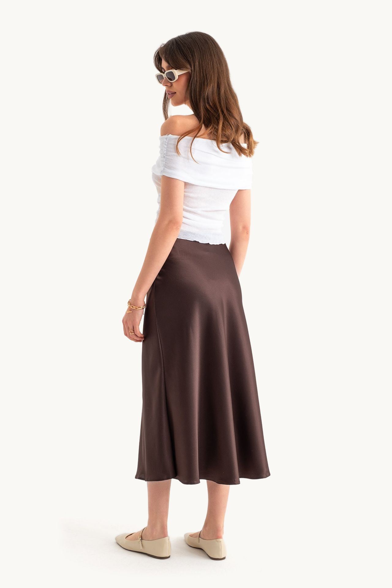 Satin High Waist Midi Skirt