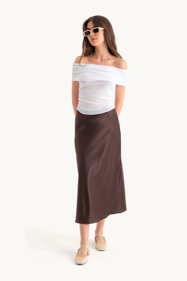 Satin High Waist Midi Skirt 1
