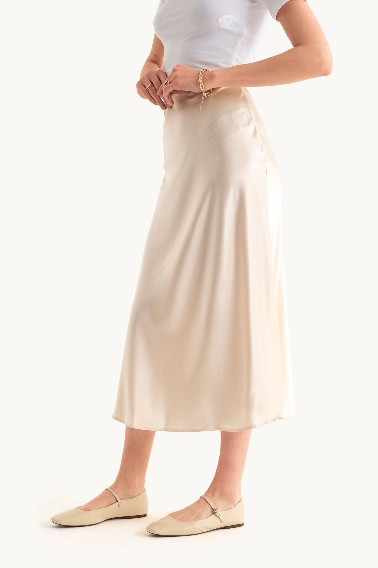 Satin High Waist Midi Skirt