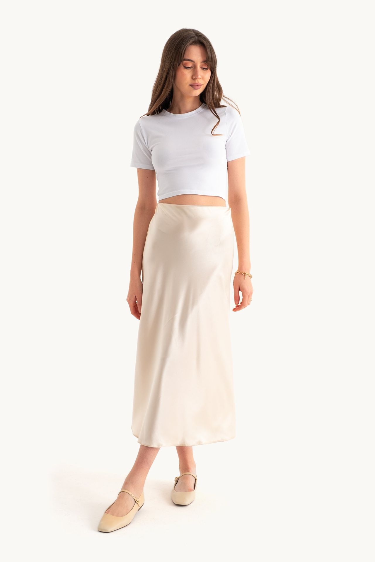 Satin High Waist Midi Skirt