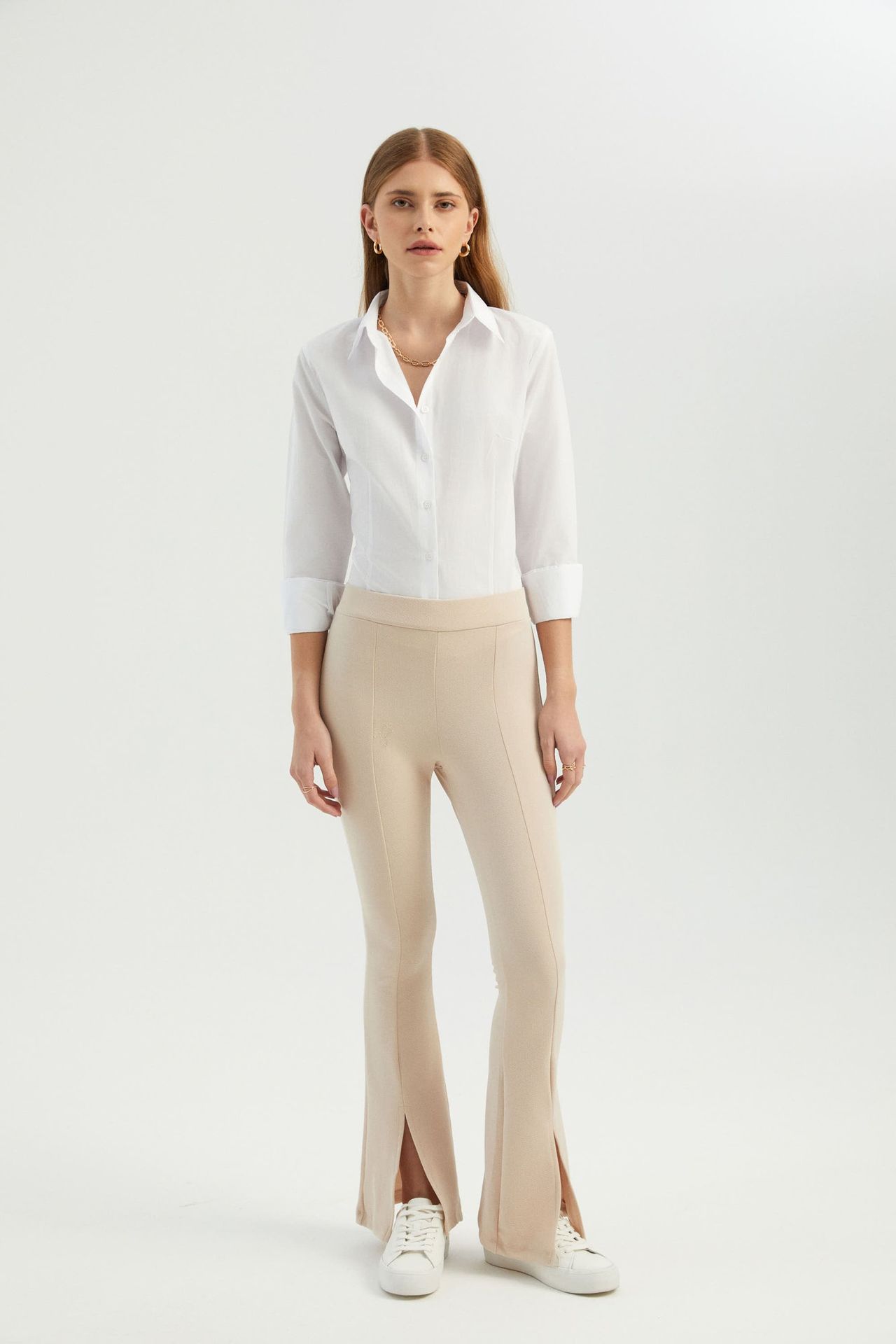 High Waist Flare Trousers with a Side slits