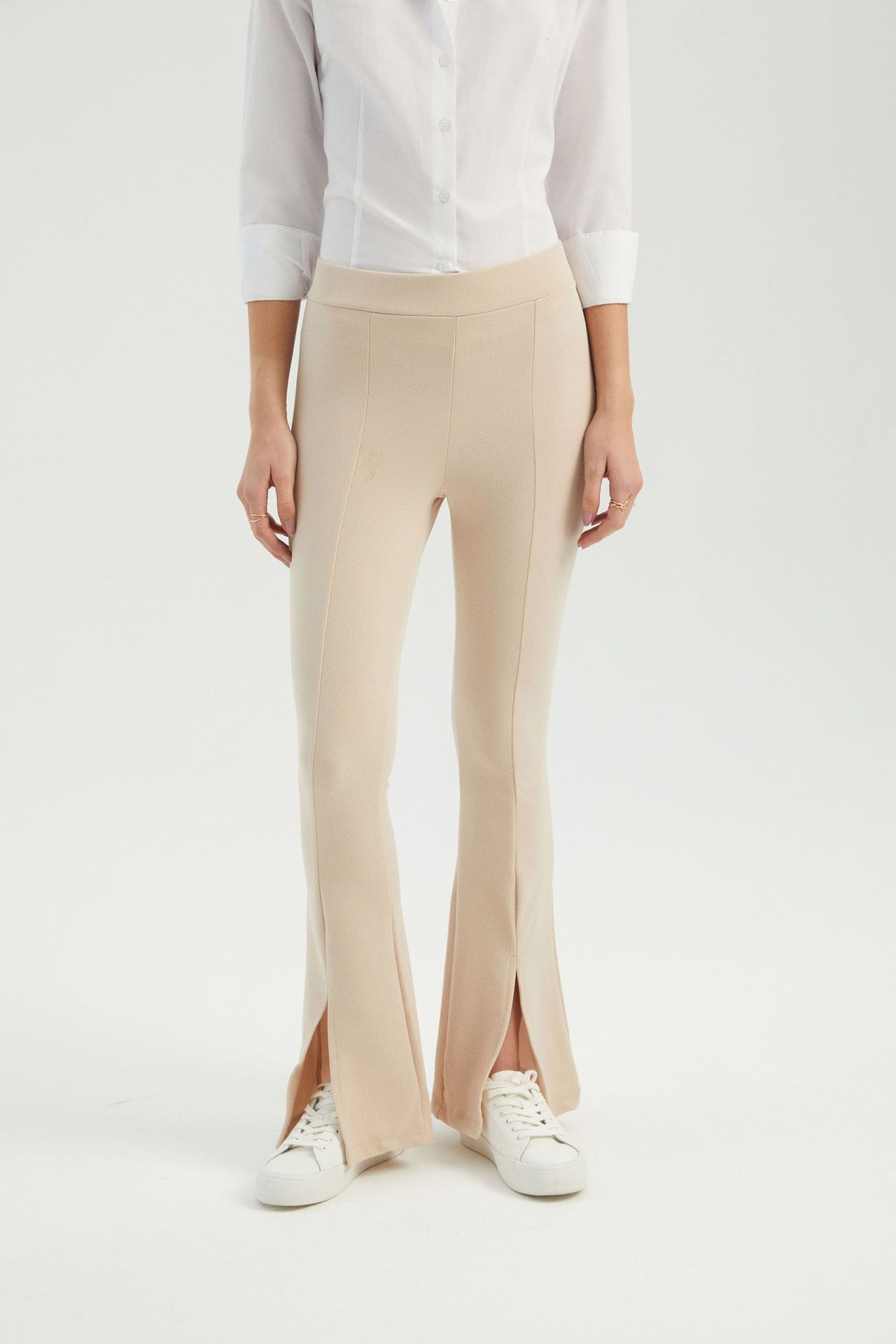 High Waist Flare Trousers with a Side slits