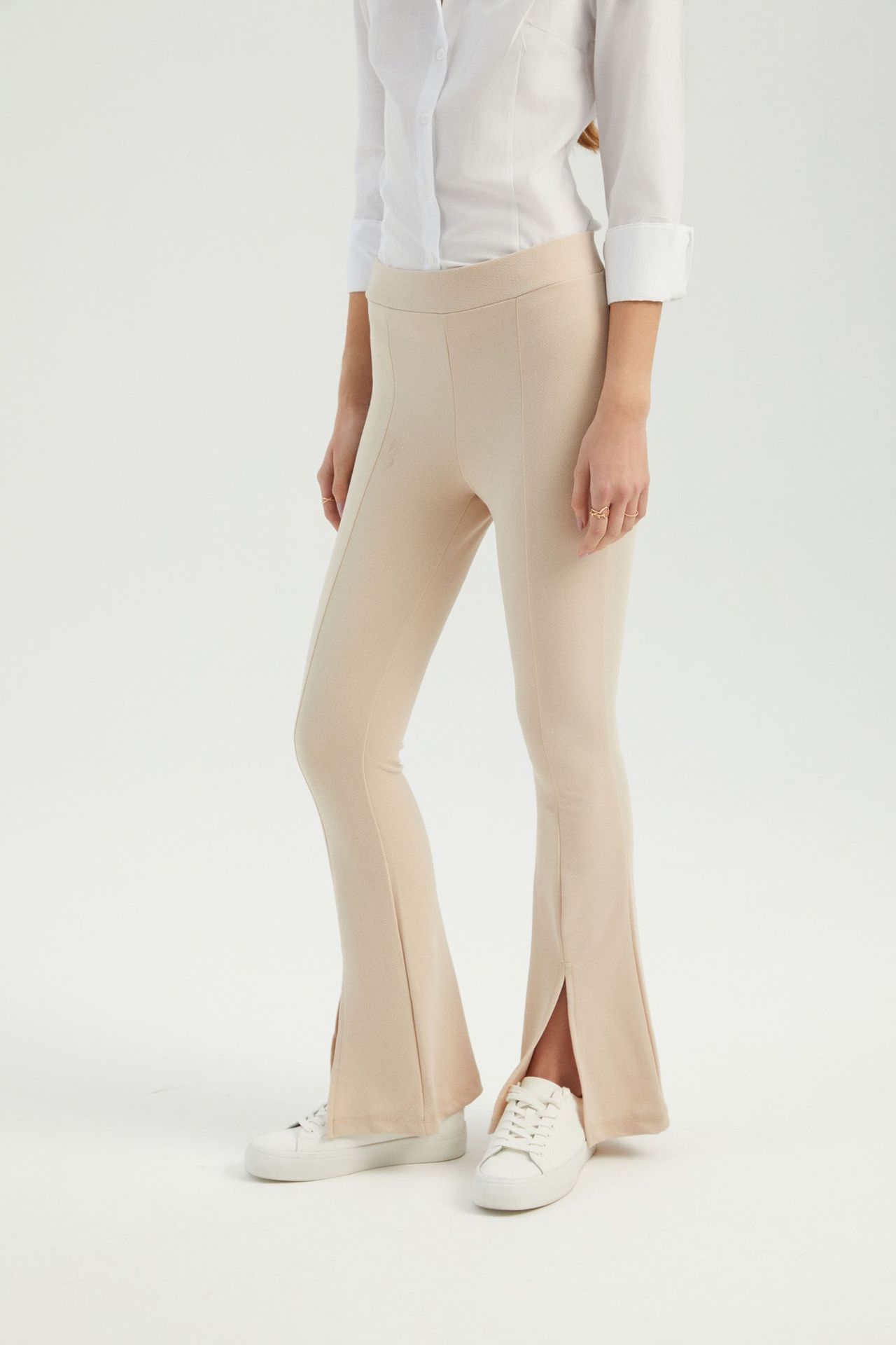 High Waist Flare Trousers with a Side slits
