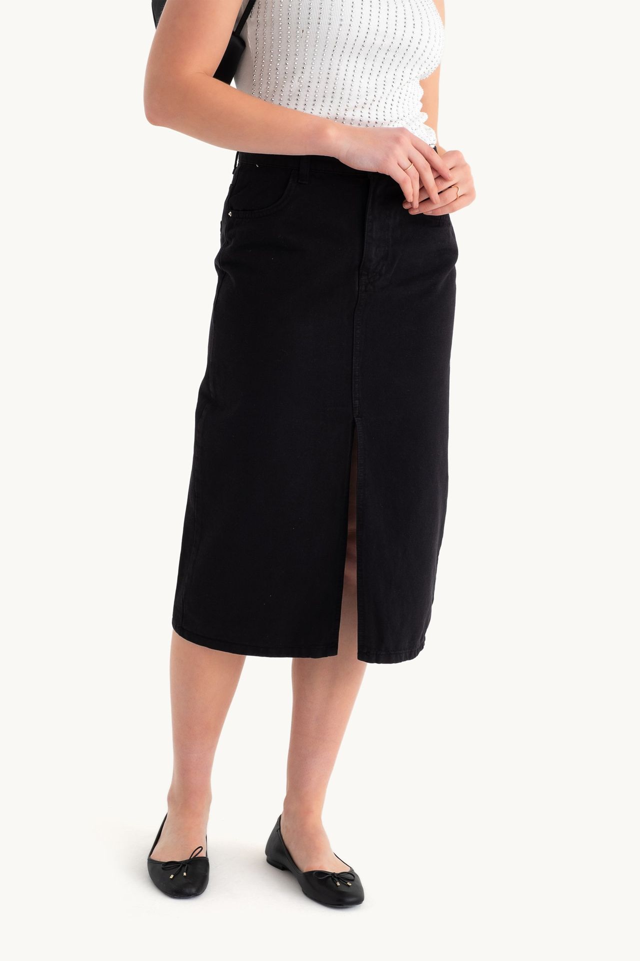 High Waist Front Slit Midi Skirt