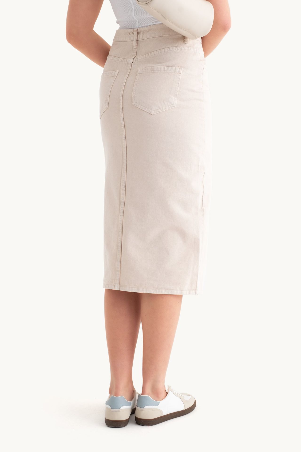 High Waist Front Slit Midi Skirt