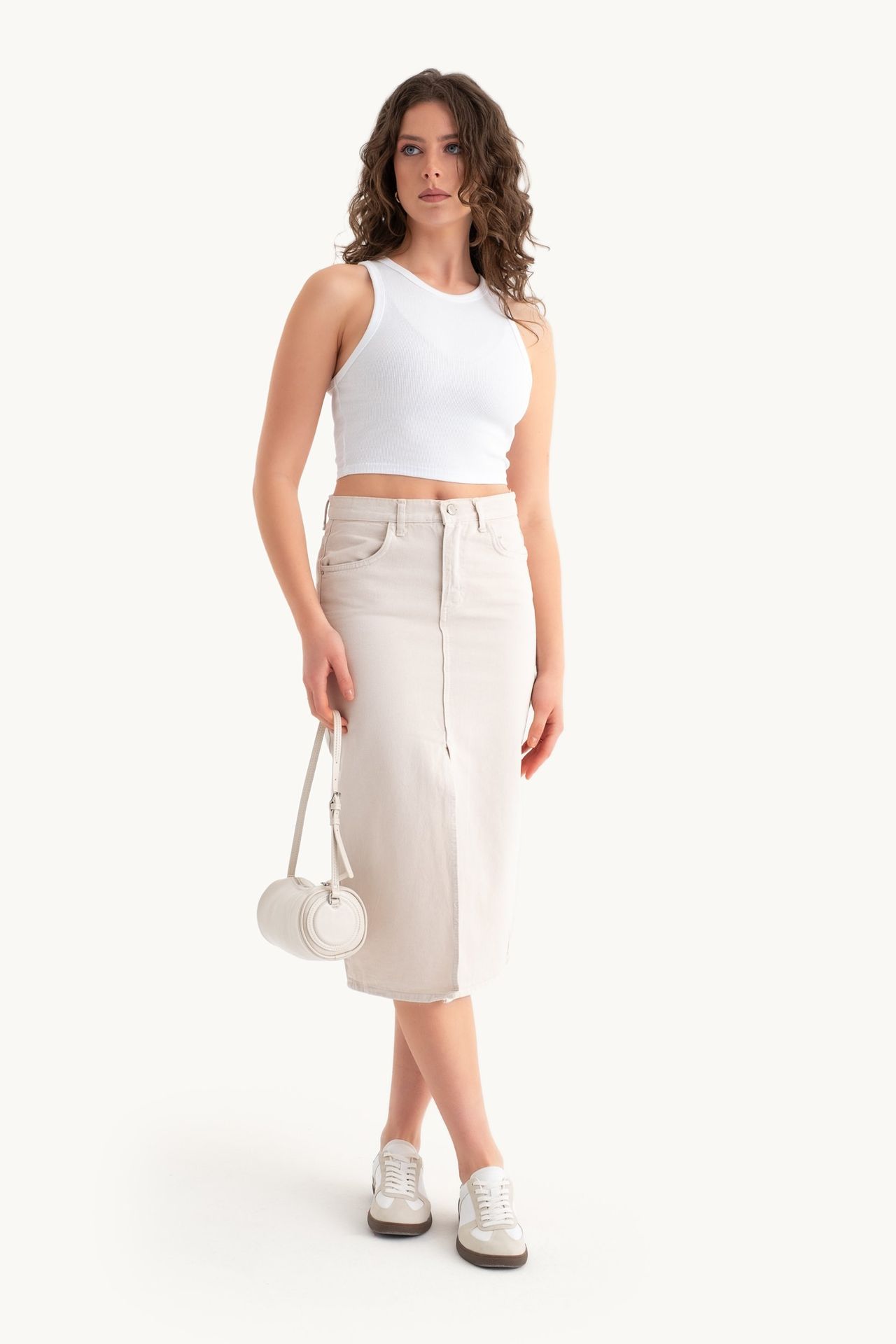 High Waist Front Slit Midi Skirt