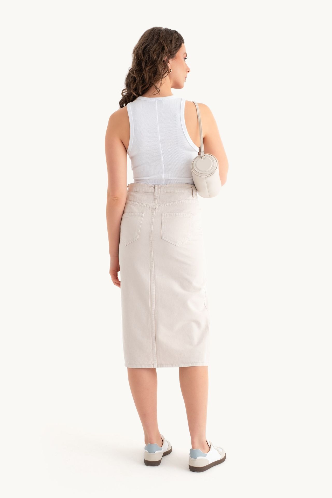 High Waist Front Slit Midi Skirt
