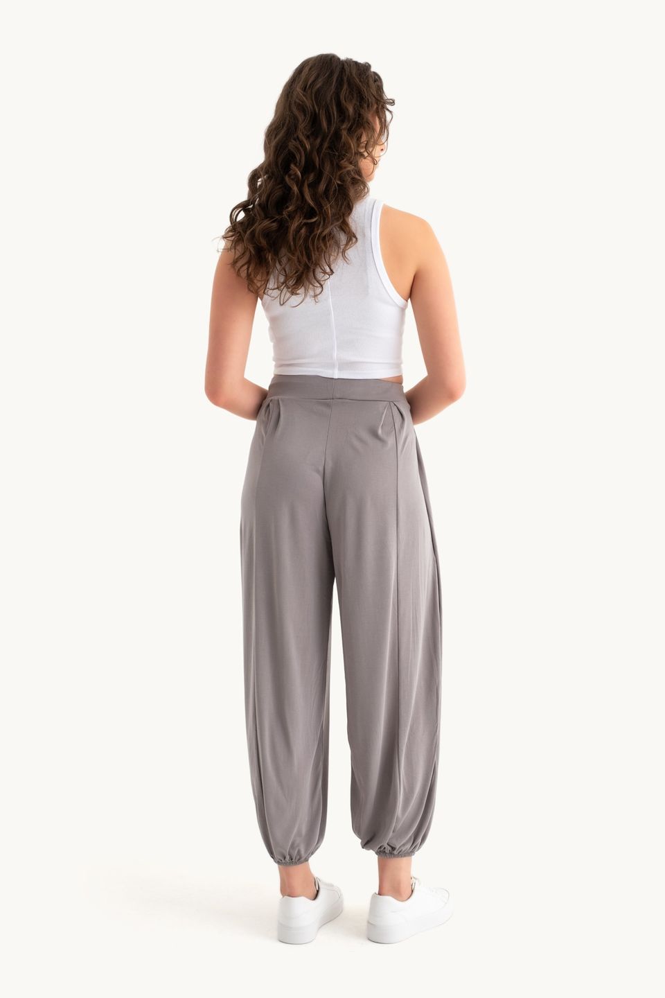 Mid Rise Drawstring Pleated Baggy Trousers