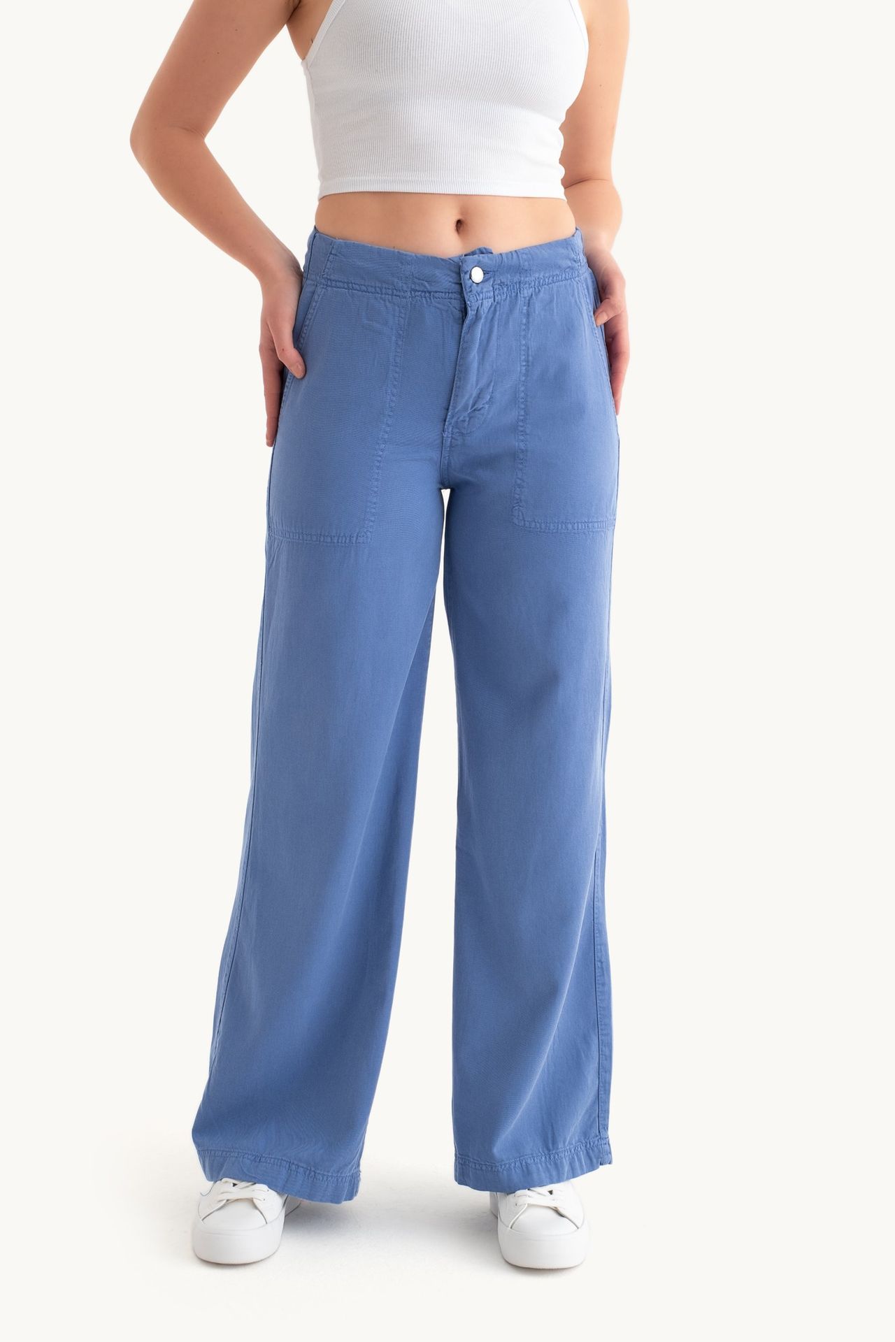 High Waist Wide-Leg Cotton Pants