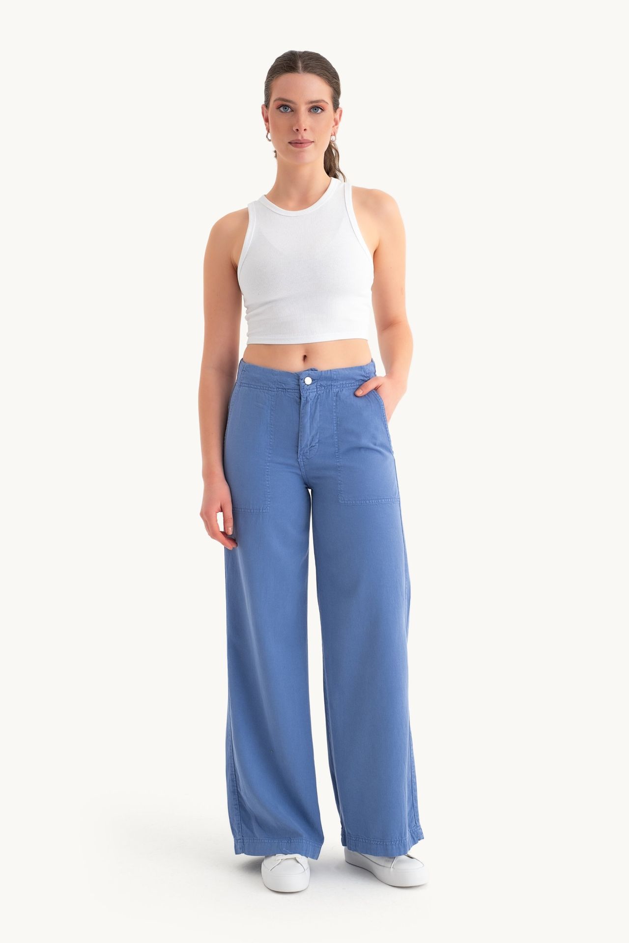 High Waist Wide-Leg Cotton Pants