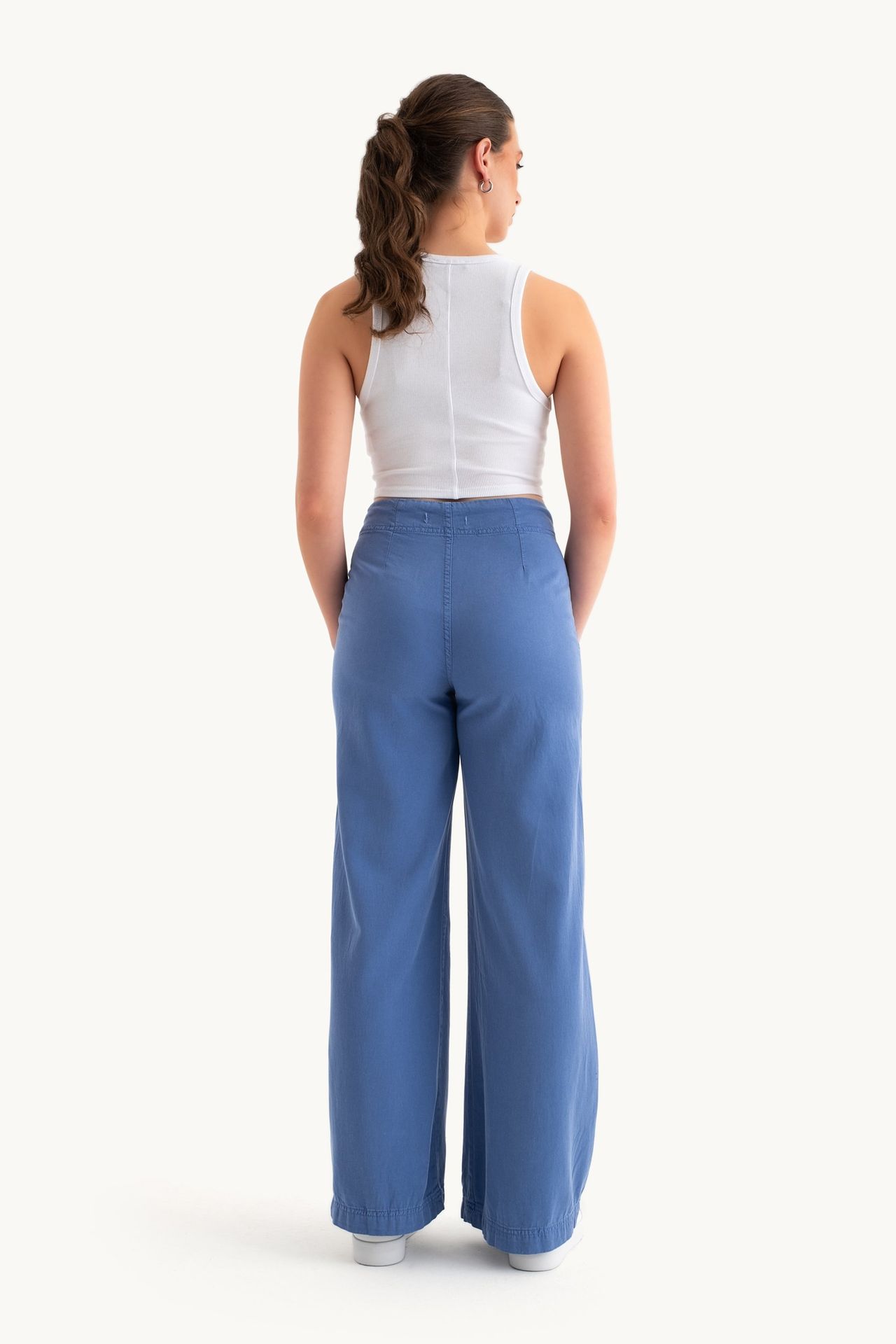 High Waist Wide-Leg Cotton Pants