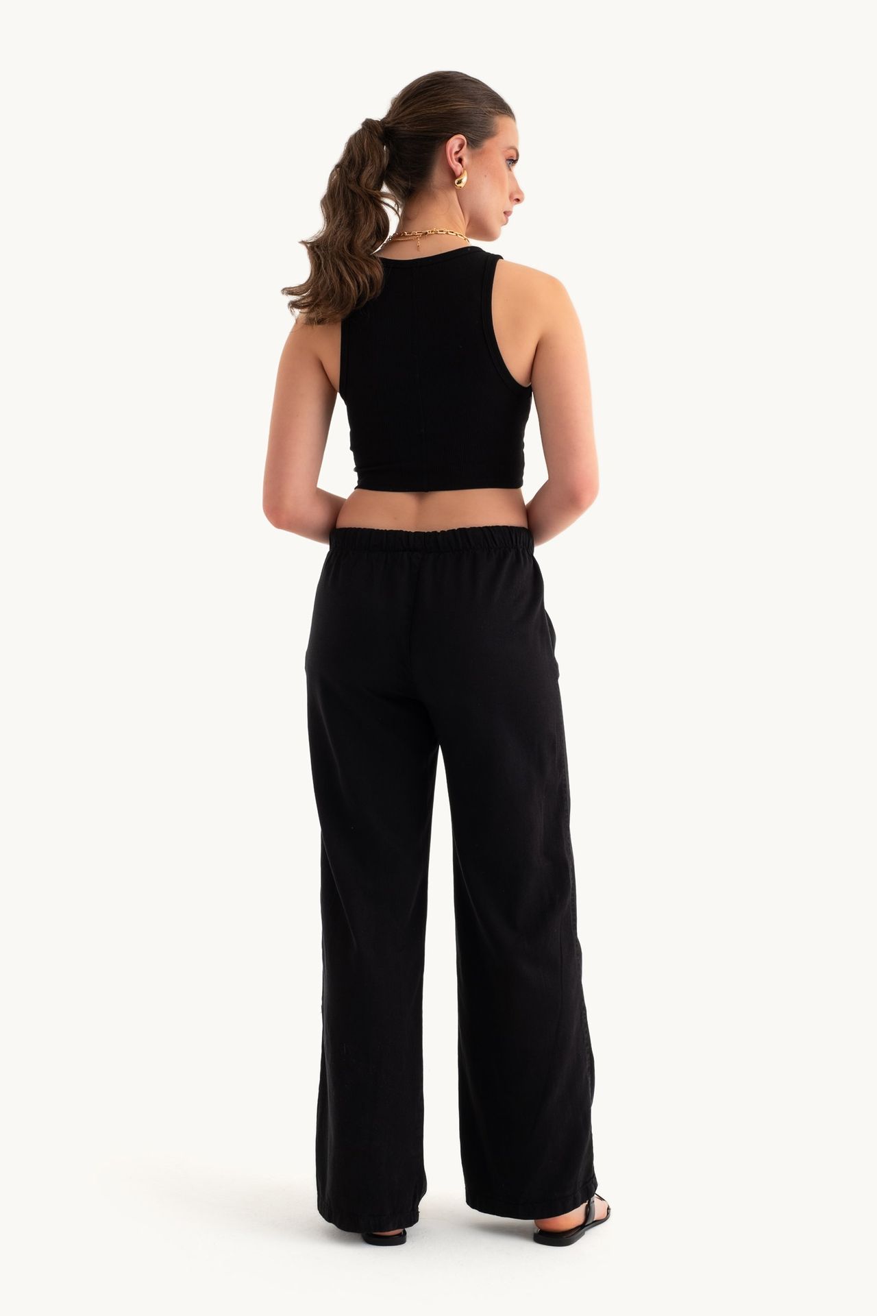 High Waist Drawstring Straight Leg Trousers