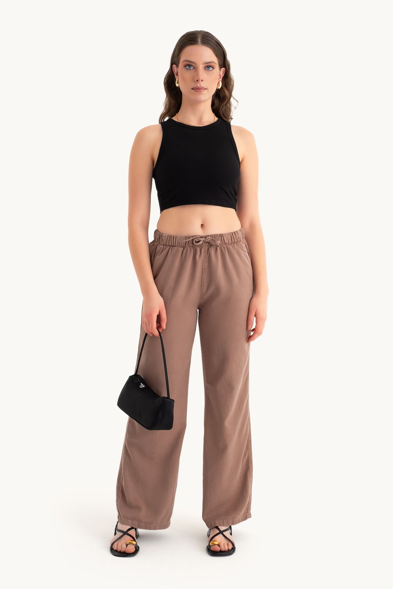 High Waist Drawstring Straight Leg Trousers