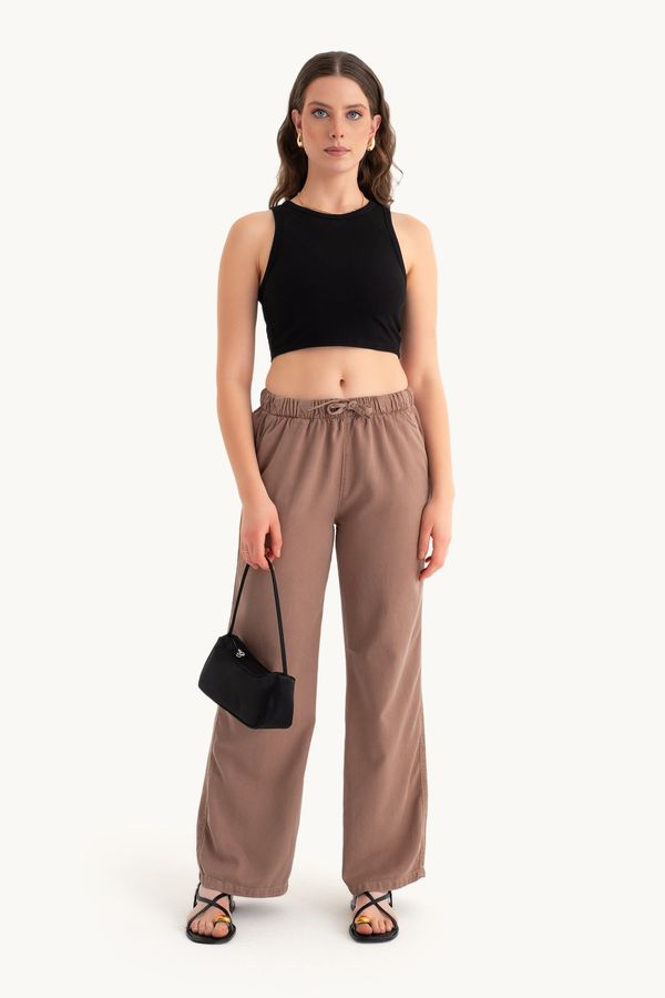 High Waist Drawstring Straight Leg Trousers 1