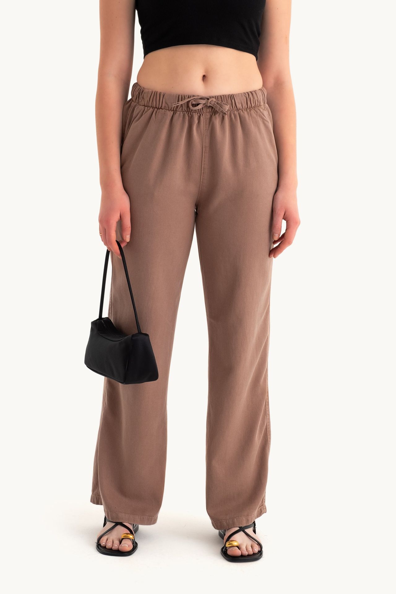High Waist Drawstring Straight Leg Trousers