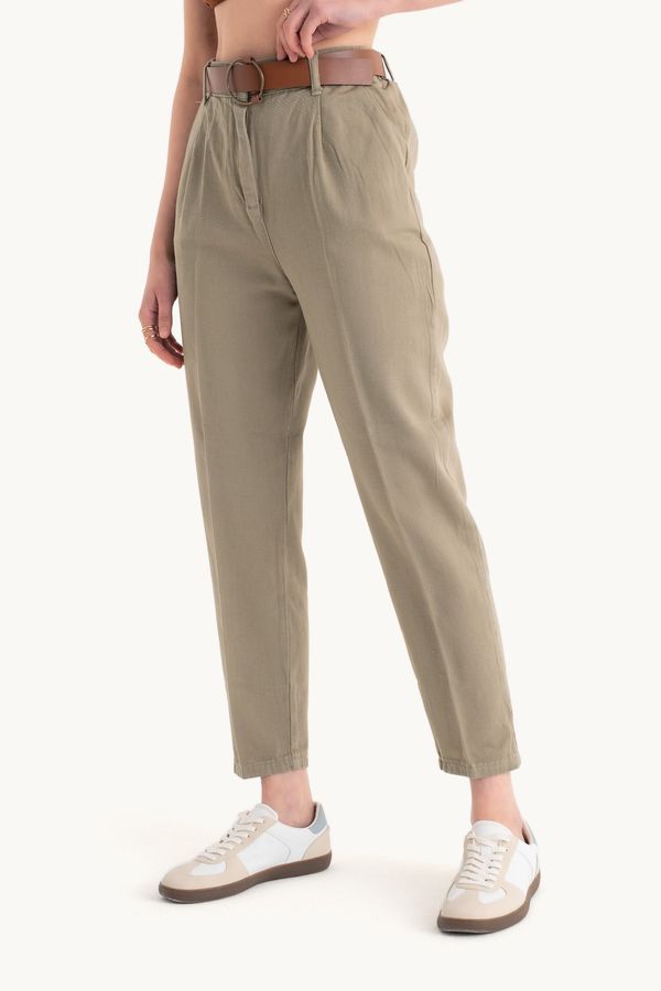 Mid Rise Pleated Carrot fit Trousers with a Belt 3