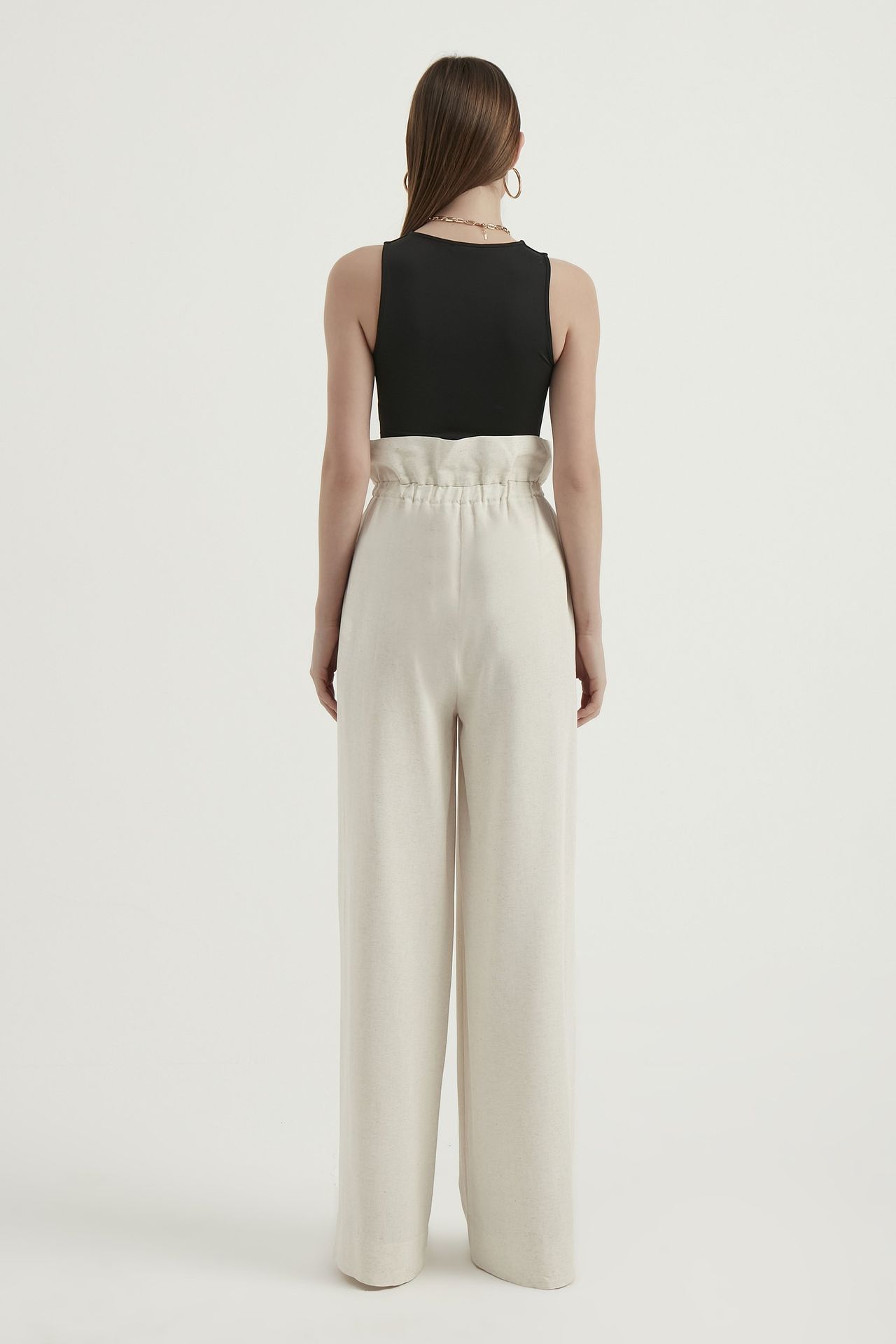 Linen High Waist Drawstring Trousers