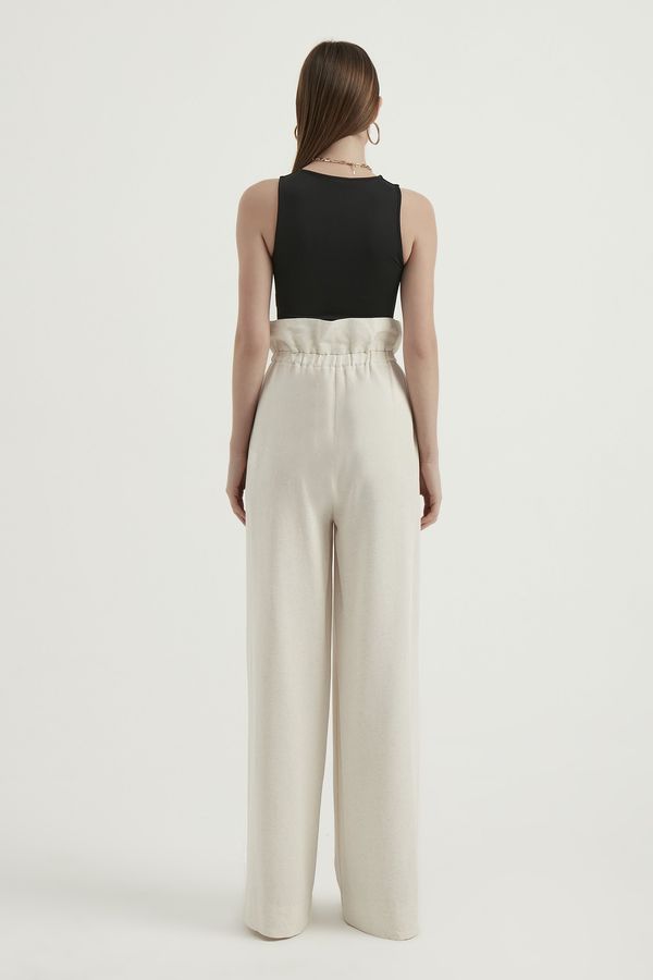 Linen High Waist Drawstring Trousers 4