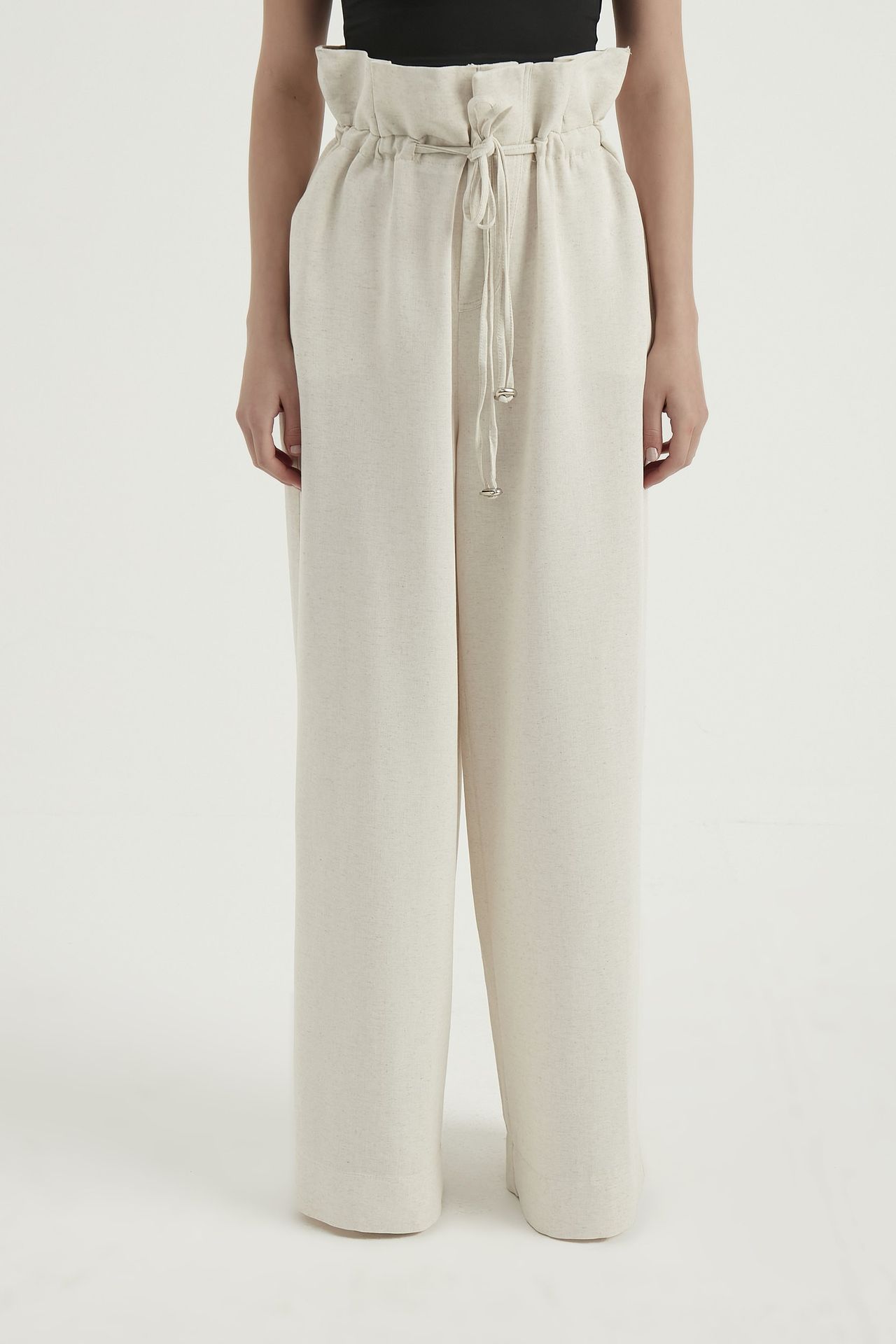 Linen High Waist Drawstring Trousers