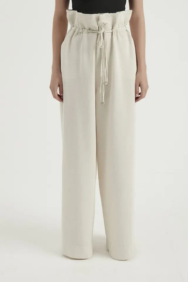 Linen High Waist Drawstring Trousers