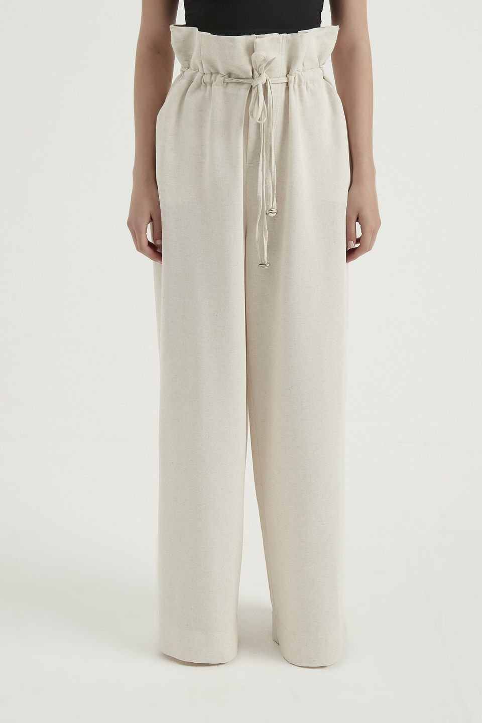 Linen High Waist Drawstring Trousers