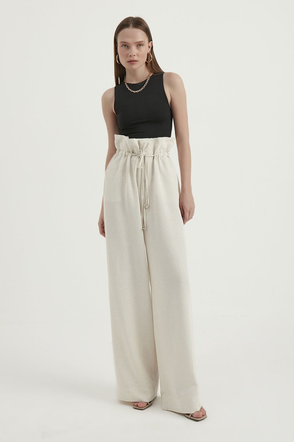 Linen High Waist Drawstring Trousers