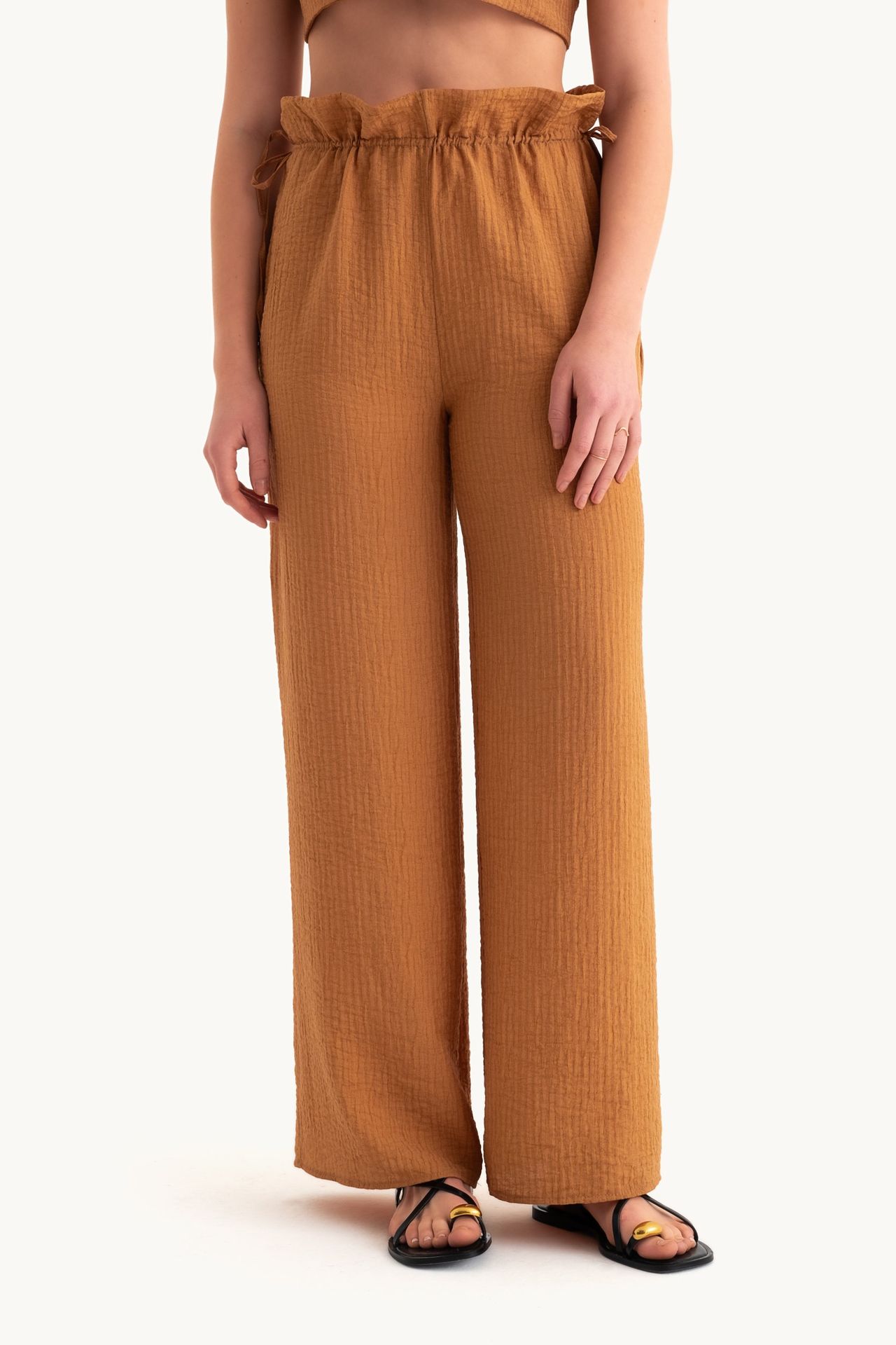 High Waist Straight Leg Trousers with Waist Detail