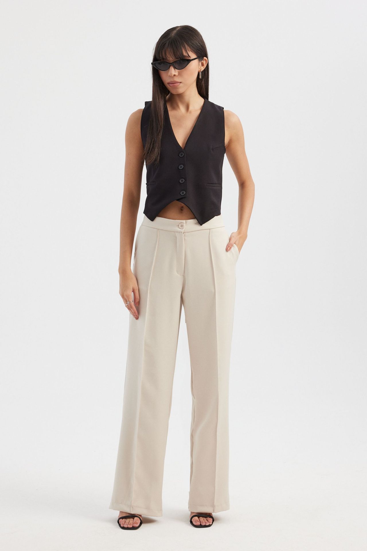 High Waist Pleated Wide Leg Trousers